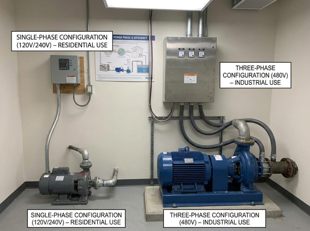 Professional illustration of Why Power Phase Configuration Matters in Wastewater Pumping Systems