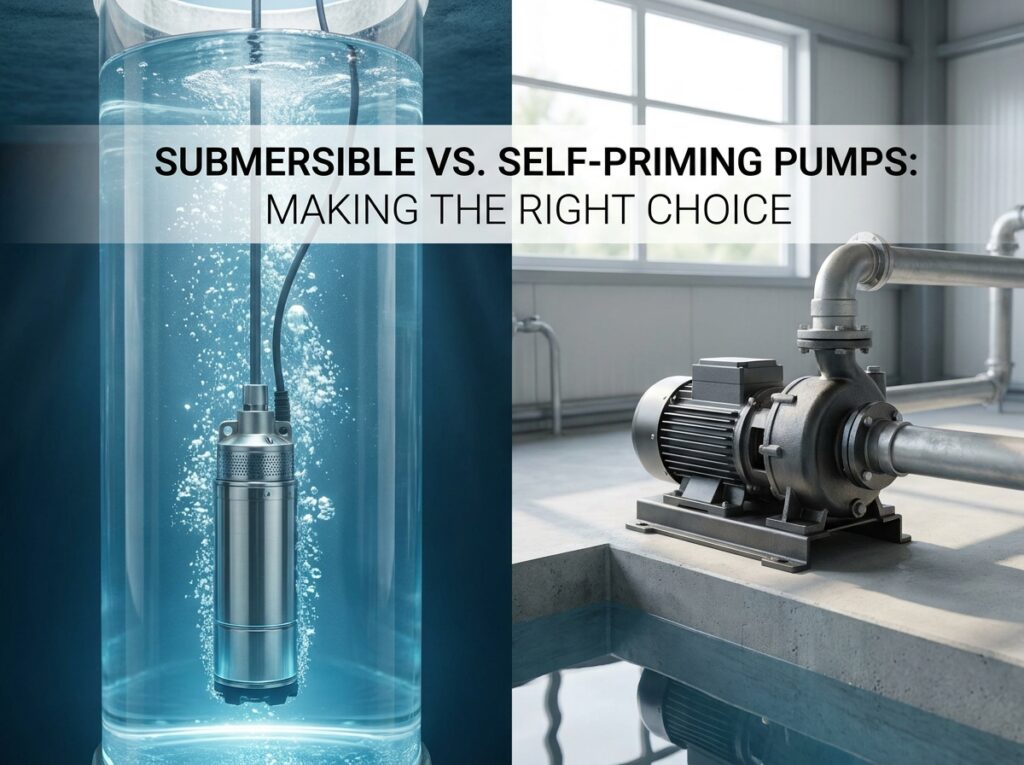 Professional illustration of How Do You Choose Between a Submersible and a Self-Priming Pump?