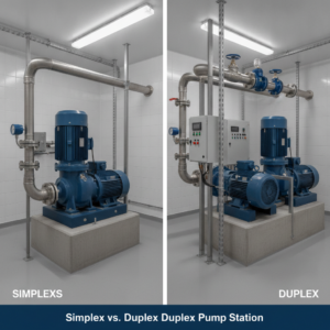 Professional illustration of What's the Difference Between a Simplex and Duplex Pump Station?