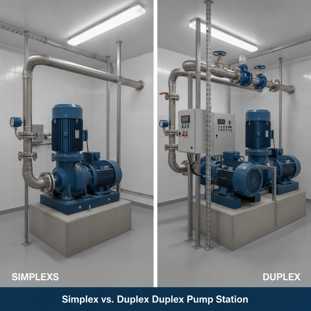Professional illustration of What's the Difference Between a Simplex and Duplex Pump Station?